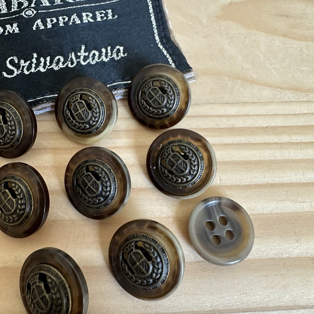VTG Lombardo Men's Blazer Jacket Buttons 10 Item Set Brass Crest Tortoiseshell - Picture 2 of 9